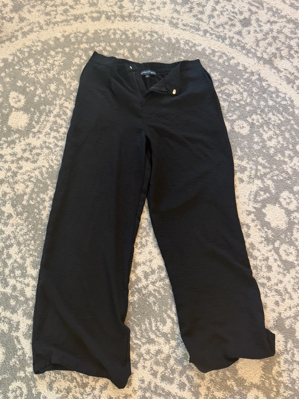 Ambiance Black Textured Straight-Leg Trousers